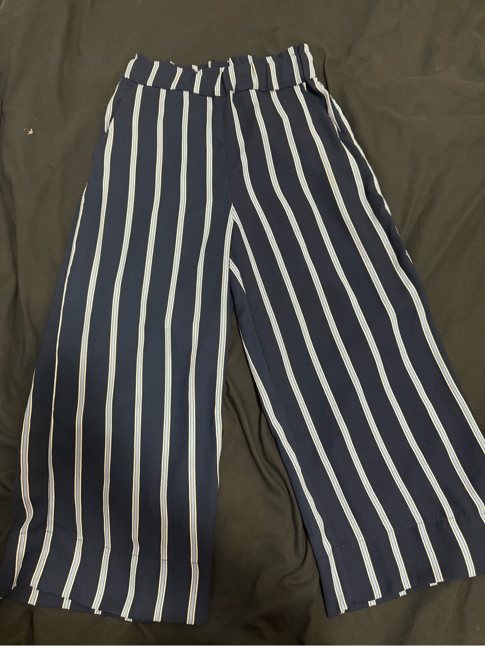 H&M Navy and Light Blue Striped Culotte Pants